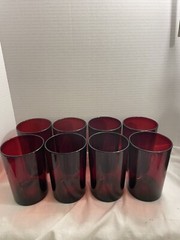 Vintage Set “8” 16”OZ Flat Tubler Classique Ruby (Rim) By Arcoroc Made In France