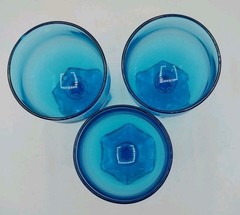 Vintage MCM Anchor Hocking Flair Laser Blue Footed Wine Goblets Set Of 3
