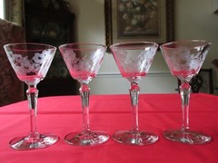 Set of 4 Vtg Libbey GLENMORE Floral Etched 3.5oz Liquor Cocktail Glasses 5 5/8″