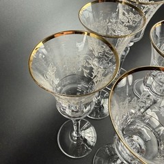 Set of 6 Mikasa Antique Lace Wine Goblets 8.5″ Tall Gold Rim Floral Crystal