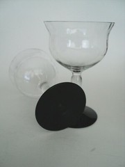 2 Tiffin Goblet Clear Optic Black Stem 5 1/2″ tall
