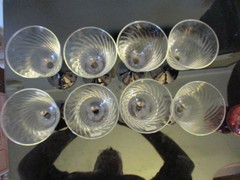 Set 8 Vintage France Luminarc Black Swirl Optic Glass Wine Goblets Stems!!