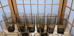 Vtg Libbey Carrington Smoke Brown Highball Glasses 6.25″ Set 8 MCM Square Bottom