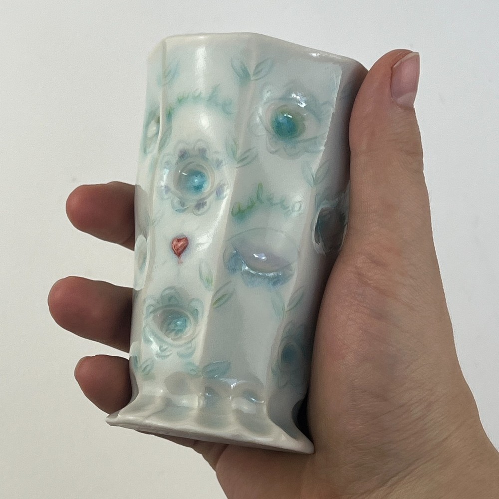 Catherine Boswell Studio Pottery Cup Artisan Handcrafted Floral Sipper Celadon