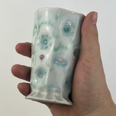 Catherine Boswell Studio Pottery Cup Artisan Handcrafted Floral Sipper Celadon