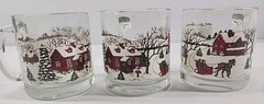3pc Set Libbey Vintage Christmas Winter Village Scene Lowball Eggnog Glasses