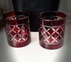Cellini Ruby Flashed Cut to Clear Set of Two Stunning Tumblers Low Ball Glasses