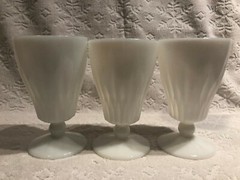 Vintage Hazel-Atlas ’38 3 Starlite Opal White Tall Opalescent Ball-Stem Glasses