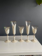 Vintage Ivory Gold Trim Champagne Flutes Wine Glasses Art Deco Style Set of 5