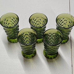5 Indiana Whitehall Colony Cubist Ice Tea Glasses Avocado Green 5 Vintage