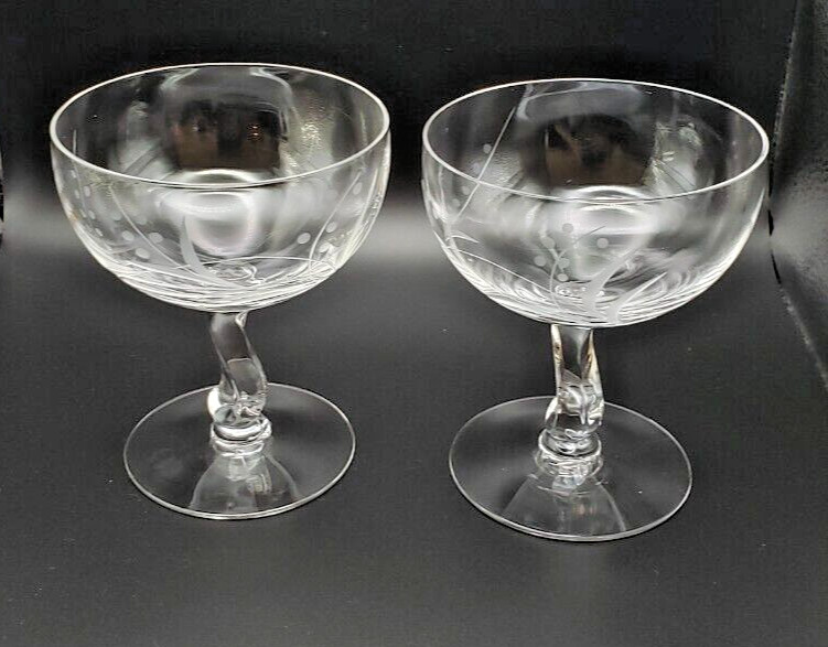 Fostoria Crystal Gray Cut Spring Pattern Champagne/Tall Sherbet glass – set of 2