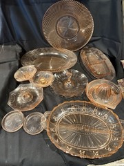 Vintage Pink & Clear Depression Glass Mixed Drinkware Set Lot w/ Serving Pieces