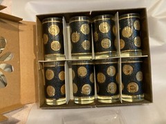 Vintage Libbey Hostess Barware Set of 8 – In Original Box-Gold Coin/LIberty Nice