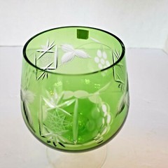Vintage Bohemian Emerald Green Cut to Clear Brandy Snifter Glass Poland