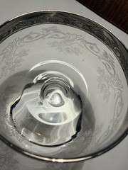 Set Of 2 Platinum Band, Etched Scrolls, Water Stem Champagne Glasses Vintage