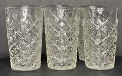 Set of 6 Vintage Hazel Atlas Diamond Thumbprint Clear Glass Juice Glasses 3.75″