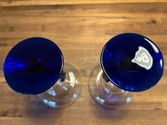 Colbolt Blue Libby BRAVURA Margarita Glasses Curved Stem 7.25″ Set Of 2