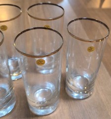 Highball- Made In Poland Set Of 8 Glasses Gold Rinmed- McM- Bohemian Style