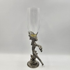 Fellowship Foundry Pewter & Glass Dragon Heart Goblet Flute Vintage 1990s