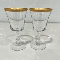 Andover Fostoria Set of 2 Water Goblets Gold Trim 6.75″