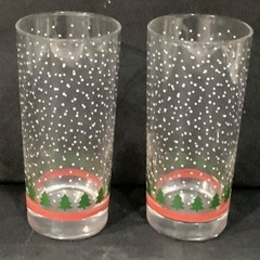 Winterland Winter Snow Tumblers by Libbey 2 Vintage Tree Holiday Glasses 16 0z