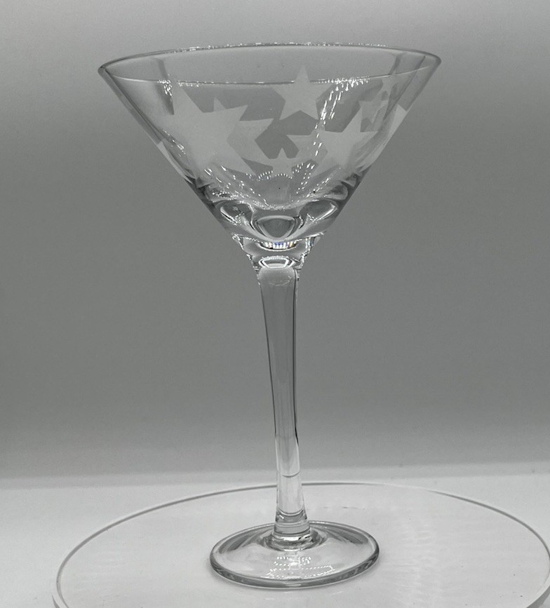Star Etched Martini Glass Clear Cocktail Stemware Bar Glass