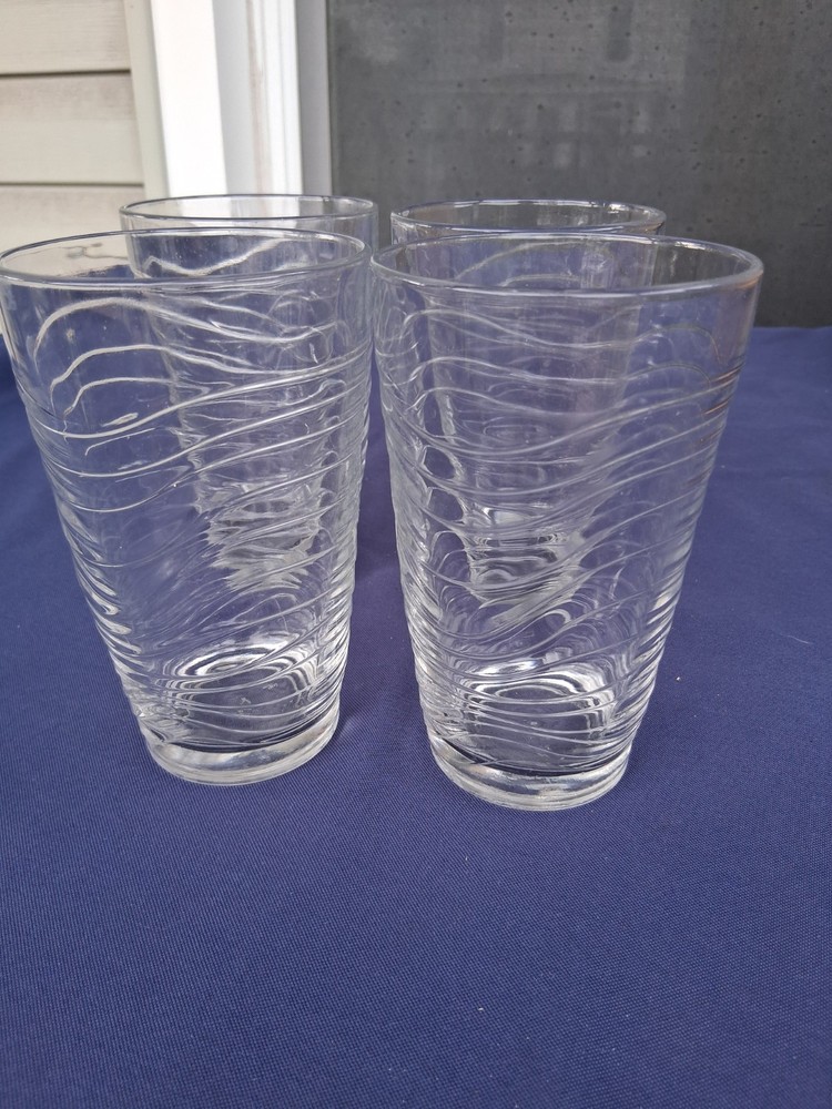Set Of 4 Libbey Glass Tumblers Tidal Wave 16 Oz Vintage Signed Cursive L