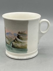 Antique Ceramic CupMug Hand Painted Scene of European Castles on River