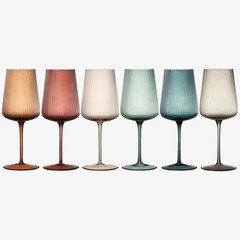 Ripple Colored Wine Glasses Set – 6 Vintage Ribbed Crystal 19 Oz Flutes