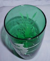 Vintage Anchor Hocking Glass Forest Green Geese and Cattail 5 1/4″ Tumbler Beaut