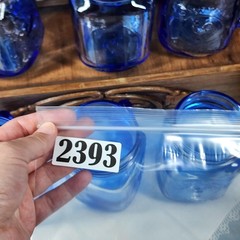 Vintage Libbey Country Fair Blue Glass Mason Jar Mugs Pint Set 6 Made in Canada