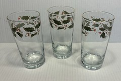 Holiday Highball Hi-ball Glass Tumbler with Gold Rim Set Of 3