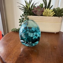 Hand-Blown Green/Blue Confetti Art Glass Vessel – Set of 2