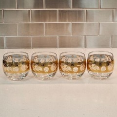 Cera Roly Poly MCM Highball Glasses Clear with Gold Leaf Band Set of 4