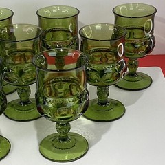 Set of nine Indiana glass green kings crown goblets glasses water iced tea READ