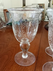 3 Hand Blown Glass STEMMED Water Goblet TROPICAL DRINK Poco Grande ARTSY Bubbles