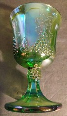 Set Of Four Perfect Indiana Glass Goblet Iridescent Green Carnival Grapes 5.25″
