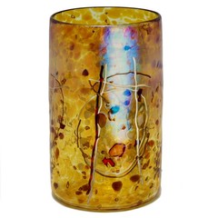 Art Glass Tumbler Tom Philabaum Signed & Dated Gold and Blue Iridescent 16 Oz