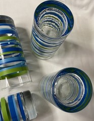 Vintage Water /Lemonade Glossy Green Striped Set of 4 Drinking Glasses Tumblers