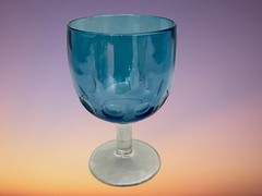 Vintage 6-Lot Bartlett Collins Iridescent Blue Stemmed Thumbprint 6.25″ Goblets