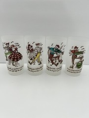 Vtg Drinking Glasses Set Hillbilly Square Dancers Frosted Federal High Ball