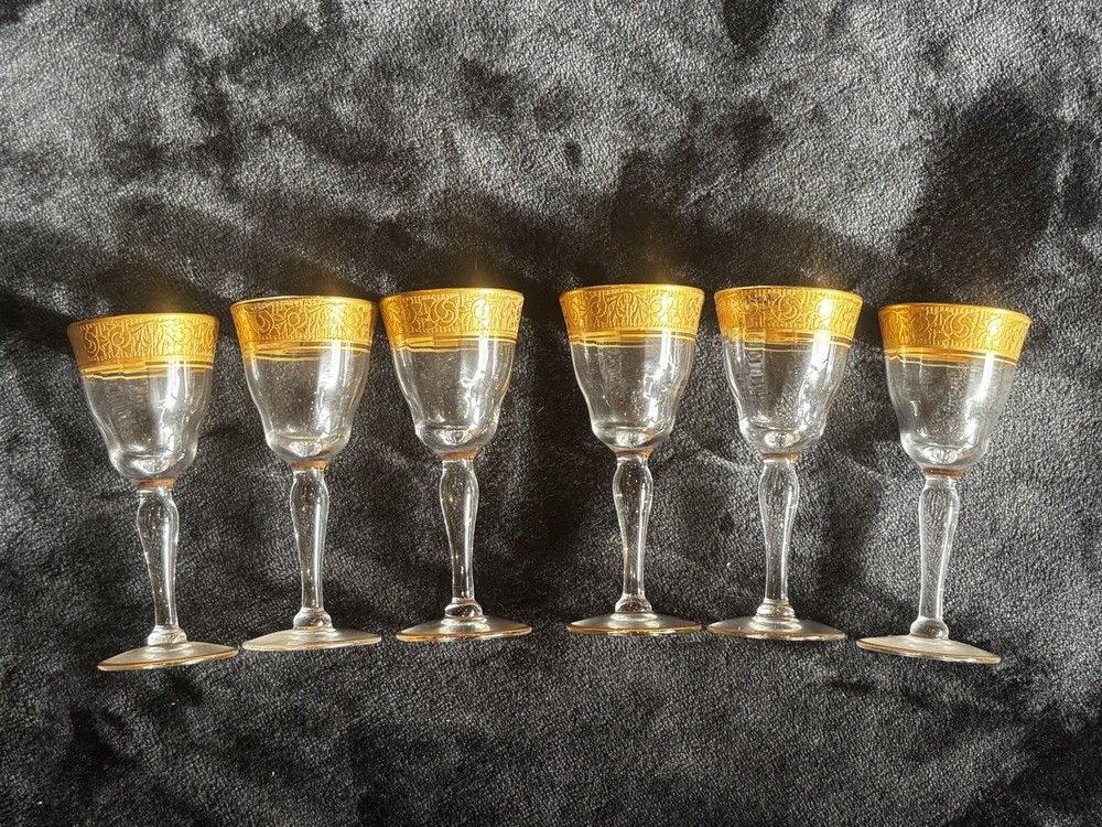 Tiffin-Franciscan Rambler Rose Crystal Glass Set 6 cordial glasses clear optic