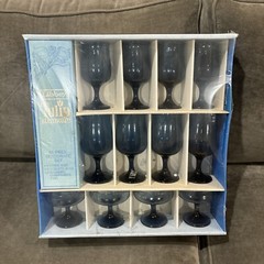 Vintage MCM Libbey Tulip 12 Piece Glassware Set Blue Wine Goblet Champagne NOS