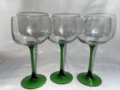 Vintage Verrerie D’Arques France Wine Green Stem Luminarc Monogram “S” Set Of 3