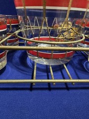 VTG MCM 6PC HARD TO FIND PATRIOTIC BAR SET W ICE BUCKET/HOLDER
