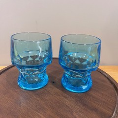 Vtg Viking Georgian Bluenique Glass Juice Tumblers MCM Blue Set of 2 USA 4″