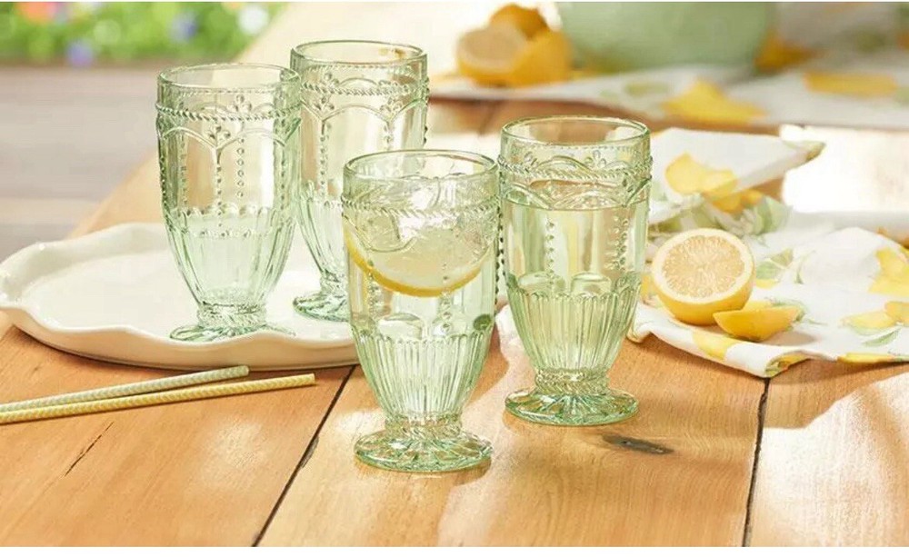 Ser Of 4 Princess House Marbella Mint Footed Glasses