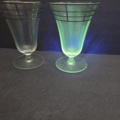Vintage Uranium Glass Set of 4 Goblets Silver Overlay Art Deco Glasses
