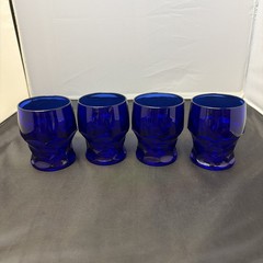 Vintage Cobalt Blue Georgian Honeycomb 4” Tumblers Set Of 4 Drinking Glasses