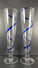 Pier 1 Swirline Blue Beer Pilsner Glasses Goblets Excellent